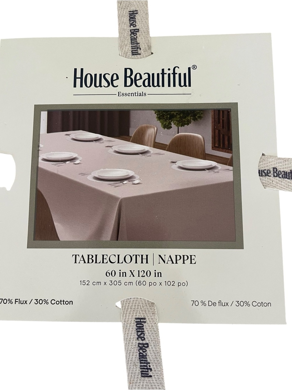 House Beautiful Essentials Tablecloth 60” x 120” Neutral Flax Color NWT - Picture 6 of 6